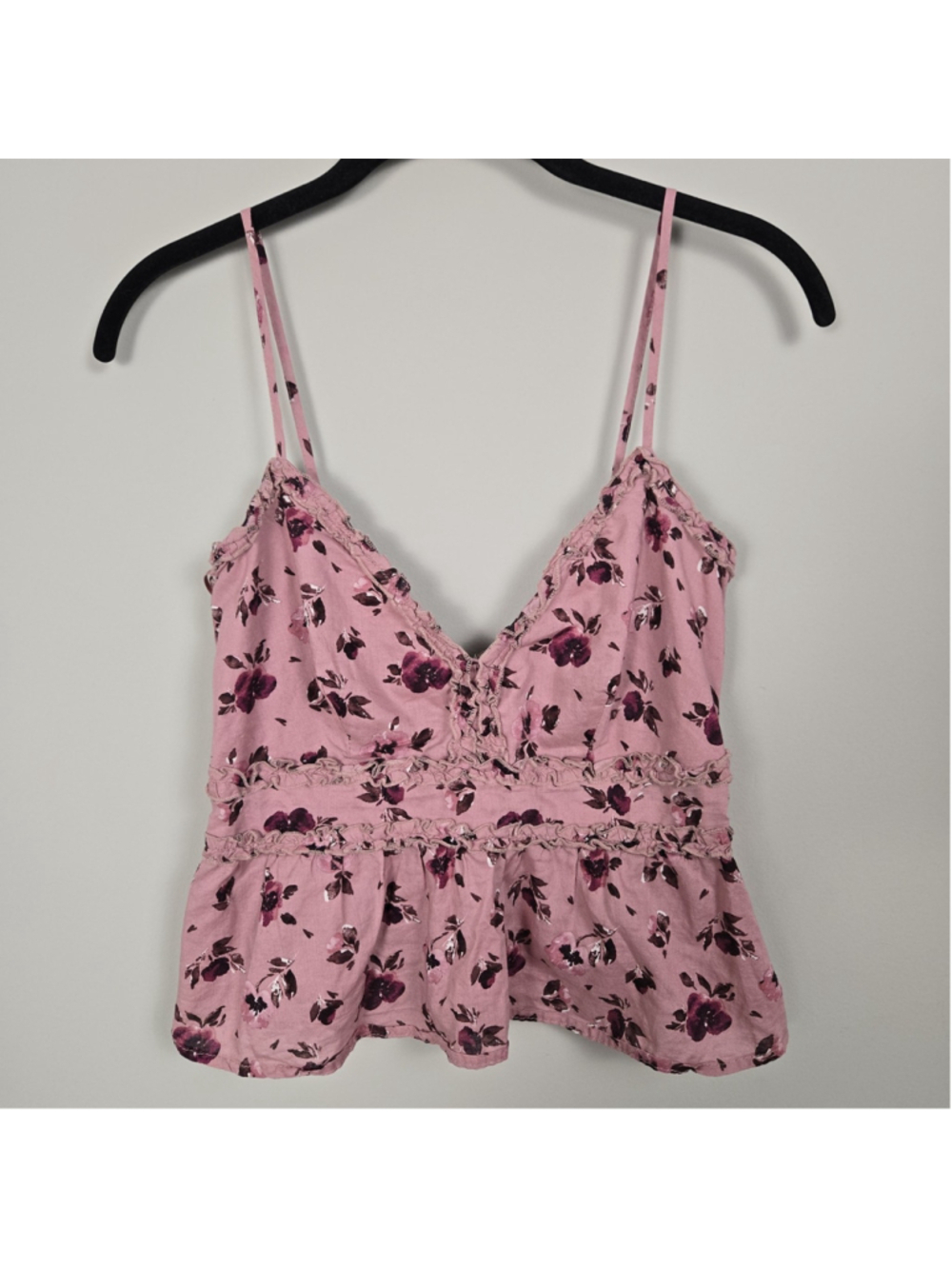 Mi Ami Womens Y2K Floral Ruffle Babydoll Crop Top Size Small Pink Coquette Fairy